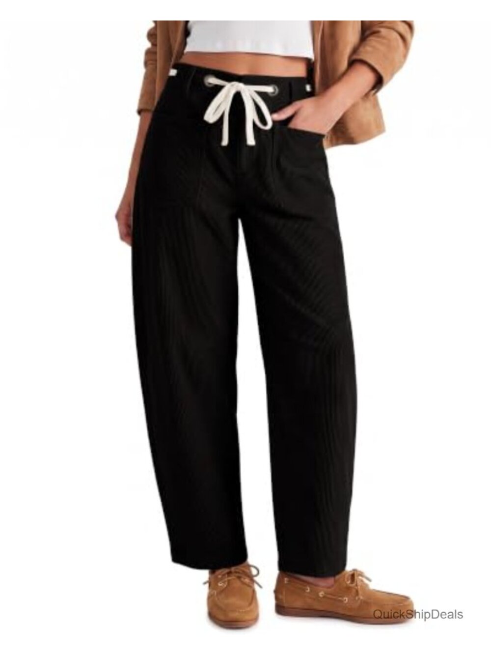 Barrel Wide Leg Corduroy Pants High Waisted Ankle Trousers